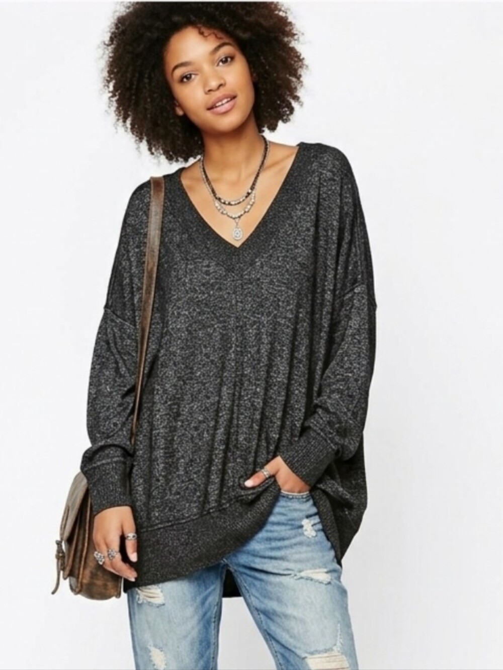 Buffalo David Bitton Black Marled V-neck Sweater Top